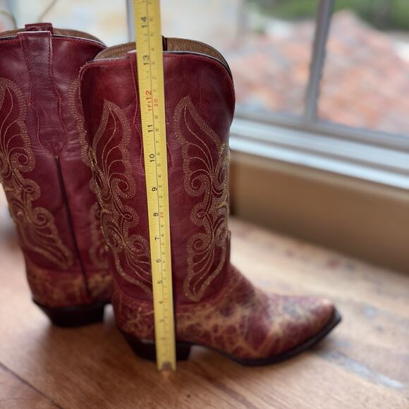 Ferrini Red & Gold Leather Cowboy Boots Western Snip Toe Women’s Size 7 B - EUC - Picture 6 of 11